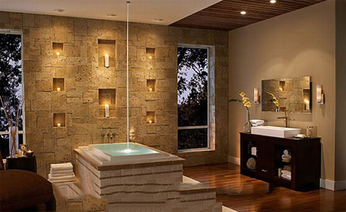 bathroom decorating by using stunning wall stone دکوراسیون با سنگ آنتیک و دکوراتیو