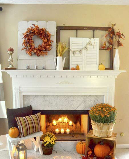 decorating the fireplace2 تزیین شومینه با دکوری های زیبا و پاییزی